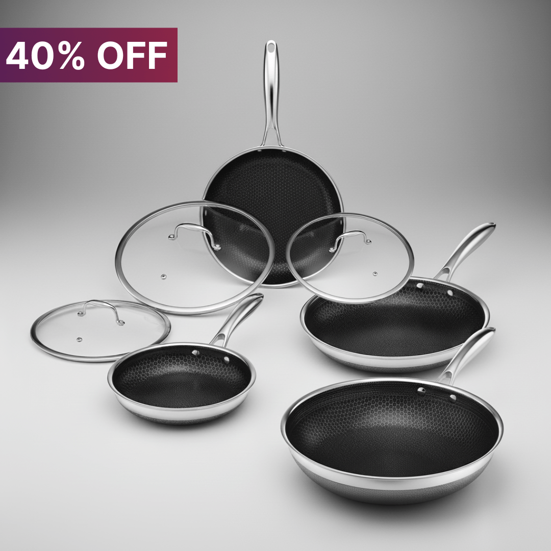 7pc Apex HybridCore™ Cookware Set with Lids & Wok – Apex Titanium
